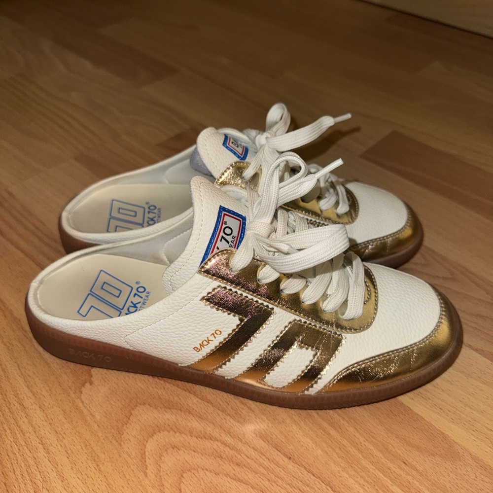 Women's Gold and White Slip-On Sneakers